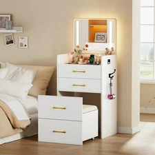 3 in 1 Vanity Desk with Cushioned Stool Dressing table with Flip Top Mirror