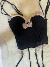 Used Black 34B Garter Bustier Back Closure Padded Pinstripe Unbranded