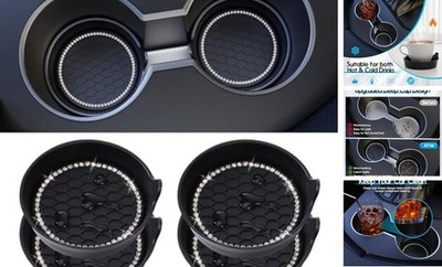 Amooca Car Cup Coaster Universal Non-Slip Cup Holders Bling 4 pack Black