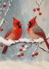 Print ACEO Art Card Christmas Berry Tree Cardinal Bird Winter Limited Edition