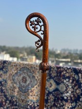 HandCarved Wooden Walking Cane with Ornate Spiral Handle Decorative Vintage