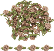 50 St&uuml;ck Khaki-Rosen mit Schleifen, 1,6 cm x 4,5 cm, Mini-Rosen zum Basteln, kle