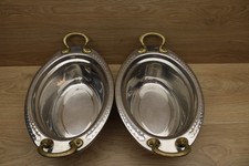 2 Bon Chef Stainless Steel Oval Food Pan Brass Handles 3.75Qt Laurel Design 5403
