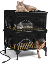2 Story Heated Cat House for Outside, 100 Waterproof, Safe Escape Door, Elevate