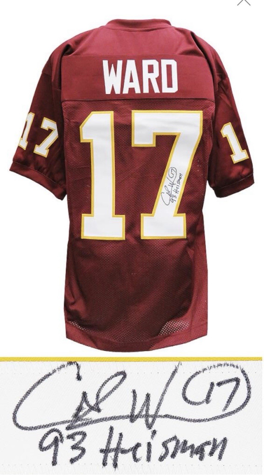 Charlie Ward Autographed Signed Florida State Seminoles FS Seminoles Jersey Inscribed "93 Heisman" (Schwartz) 