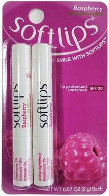 3 Twin-Packs Softlips Lip Protectant Balm, Sunscreen SPF 20, Raspberry
