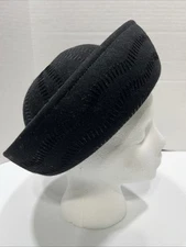 VINTAGE Glenover Henry Pollak Navy Black Wool Felt Pillbox Hat with Trime & Bow