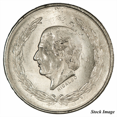 1951-1953 Mexico 5 Pesos Hidalgo Wreath 27.78g .720 Silver 20g ASW