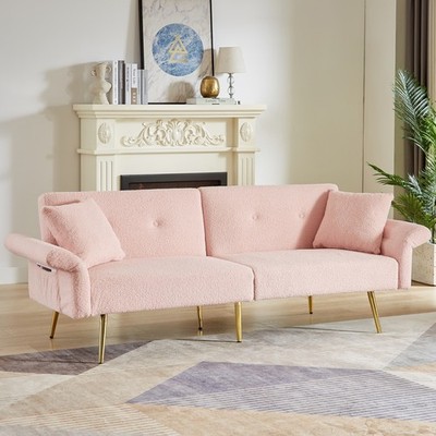 Convertible Sleeper Loveseat Folding Sofa Bed with 2 Pillows and Metal Legs