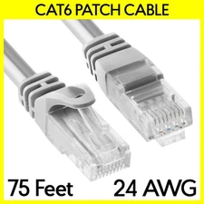 75 Feet Cat6 Ethernet Patch Cord Gray LAN Cat 6 Cable RJ45 Internet Router Cable