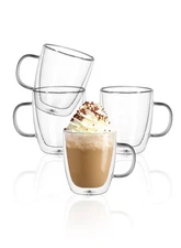 Sweese 4pk 12.5oz Borosilicate Glass Coffee Mugs Double Walled Espresso Latte...