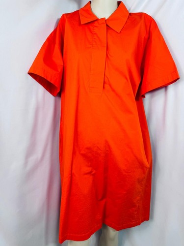 Eileen Fisher Orange Organic Cotton Stretch Poplin Shirt Dress Size M NWT