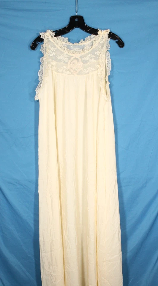 DE COLECCIÓN CONJUNTO DE BATA/CAMISÓN GILEAD Marfil NYLON/CHIFÓN Detalle de Encaje LOUNGE Peignoir S Foto 2 de 4