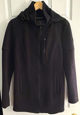 Andrew Marc Men's Black Hooded Jacket Full Zip Stand-Up Collar Size S