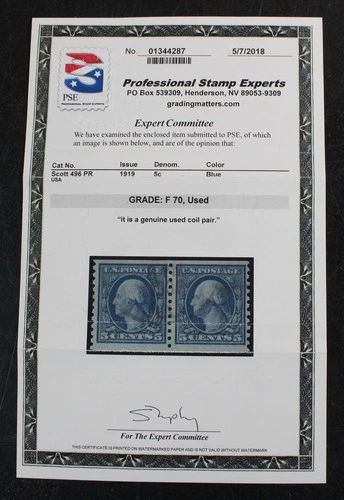 CKStamps: US Stamps Collection Scott#496 Used PSE Cert Grade 70