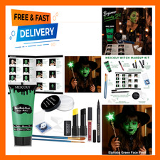 Green Witch Makeup Kit with Face Paint and Setting Powder for Costume Cosplay