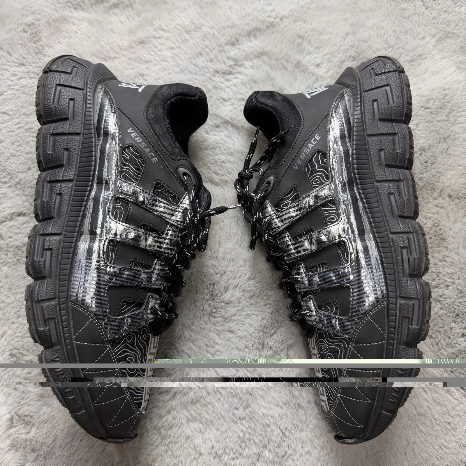 Versace Trigreca Low-Top Sneakers Black Silver $900 Retail Authentic 45EU/11US
