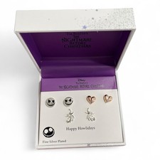 NEW Nightmare Before Christmas Fine Silver Plated Earring Set Jack  Sally     