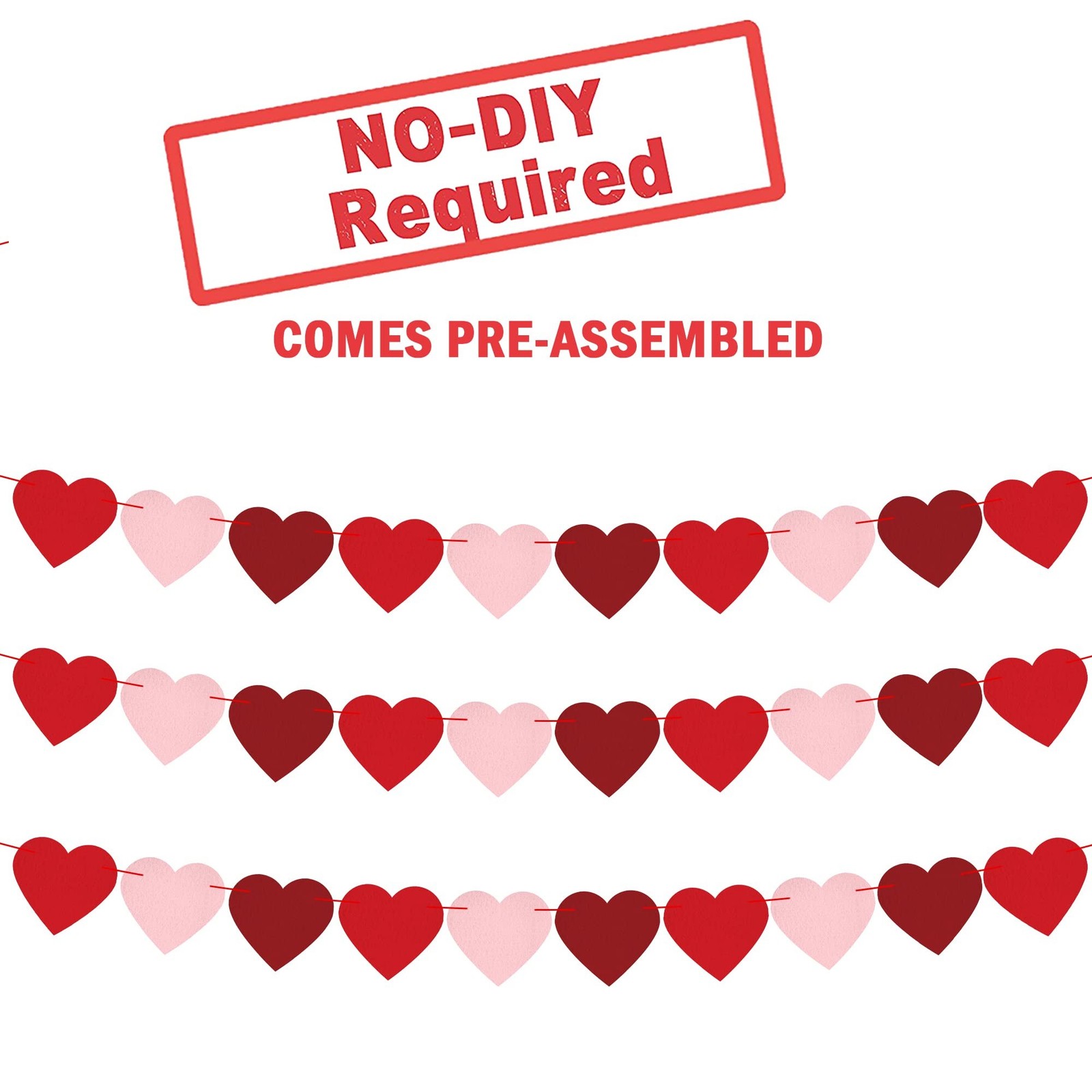 KatchOn, Felt Heart Garland - 8.2 Feet, No DIY | Pink for Engagement Party De...