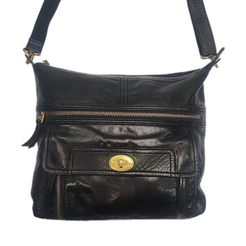 Fossil Handtasche Umhängetasche schwarz Ledertasche groß 14"x12" Taschen Beuteltasche verstellbar