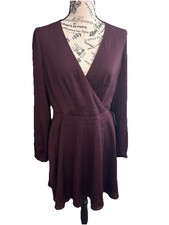 Express Medium Deep V Maroon Fit And Flair Dress Old Money Cottage Core Work Cor