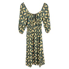 Fairy Butterfly Print Peasant Dress New Green Silky Y2k Babydoll Small Midi