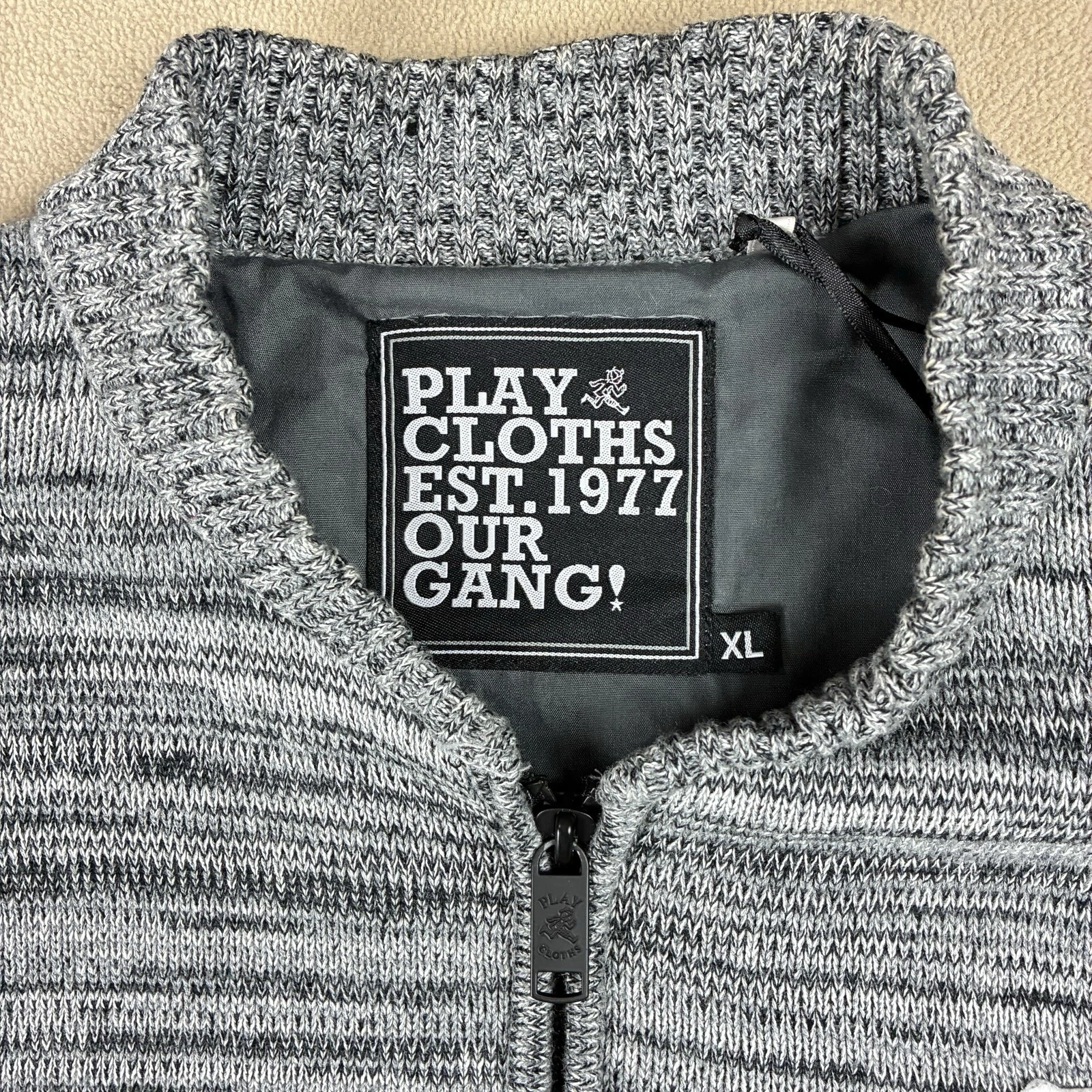Play Cloths Fratellini Clown Knit Bomber Jacket XL Heather Charcoal 100% Cotton - product detail image 6