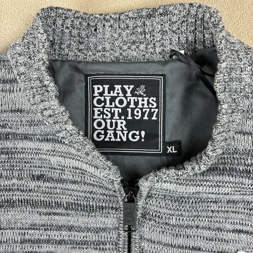 Play Cloths Fratellini Clown Knit Bomber Jacket XL Heather Charcoal 100% Cotton image 6