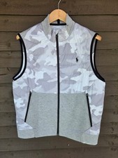 Polo Ralph Lauren Sport Performance Weste Herren Medium Grau Camouflage durchgehender Rei&szlig;verschluss Taschen