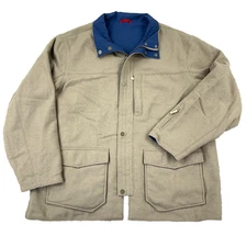 Woolrich Jacket Men XL Tan Blue Reversible Field Chore Wool Nylon Softshell