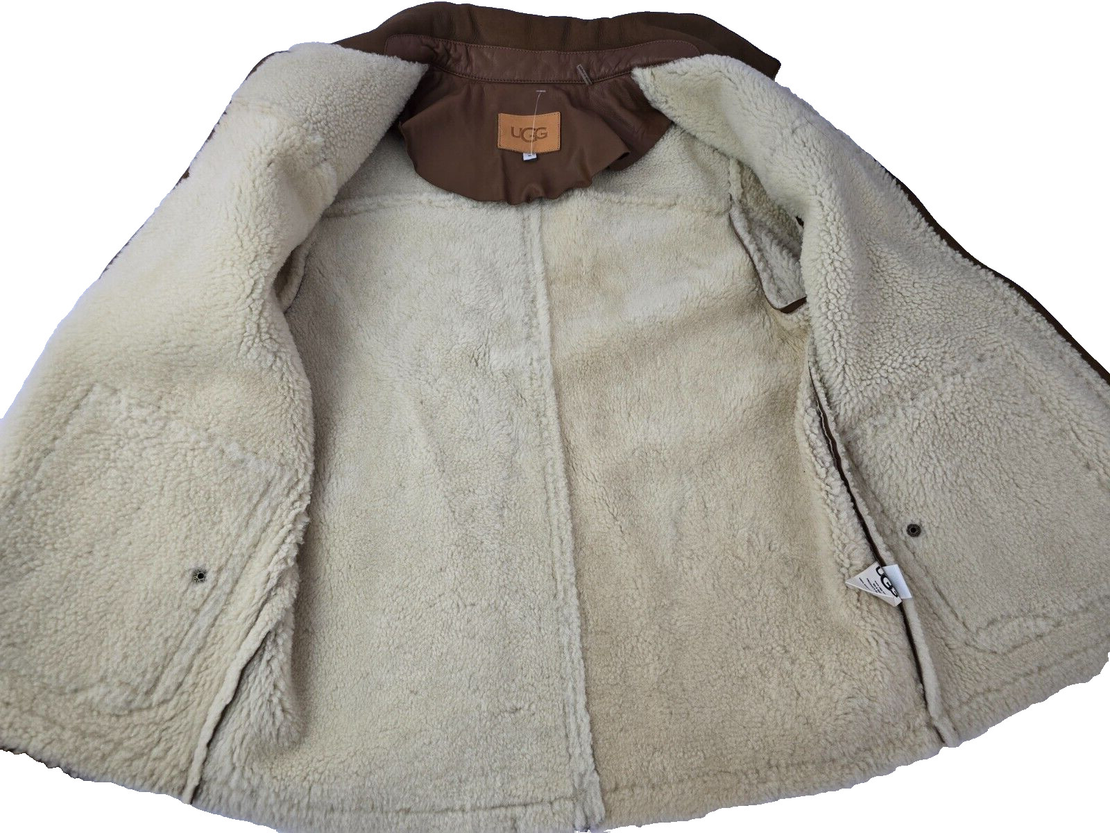 UGG Genuine Leather Shearling Sheepskin Worker Trucker Snap Button Jacket M image 7