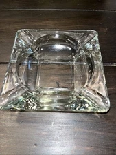Clear Glass Square Cigar Cigarette Ashtray Trinket Dish Vintage MCM 5.5”