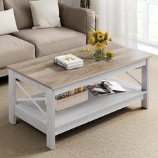 2-Tier Coffee Table with Storage Shelf Modern Center Tea Table for Living Roo