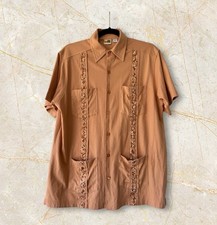 Vtg Haband Guayabera Orange Embroidered Knit Shirt Sz M Boho Y2k