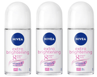 3 Pack Nivea Women 48H Extra Brightening 8 Super Food Deodorant Roll On 50 ml