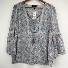Jessica Simpson size Large Women  s Blue Pink Indigo Prism Sheer Boho Blouse NWT