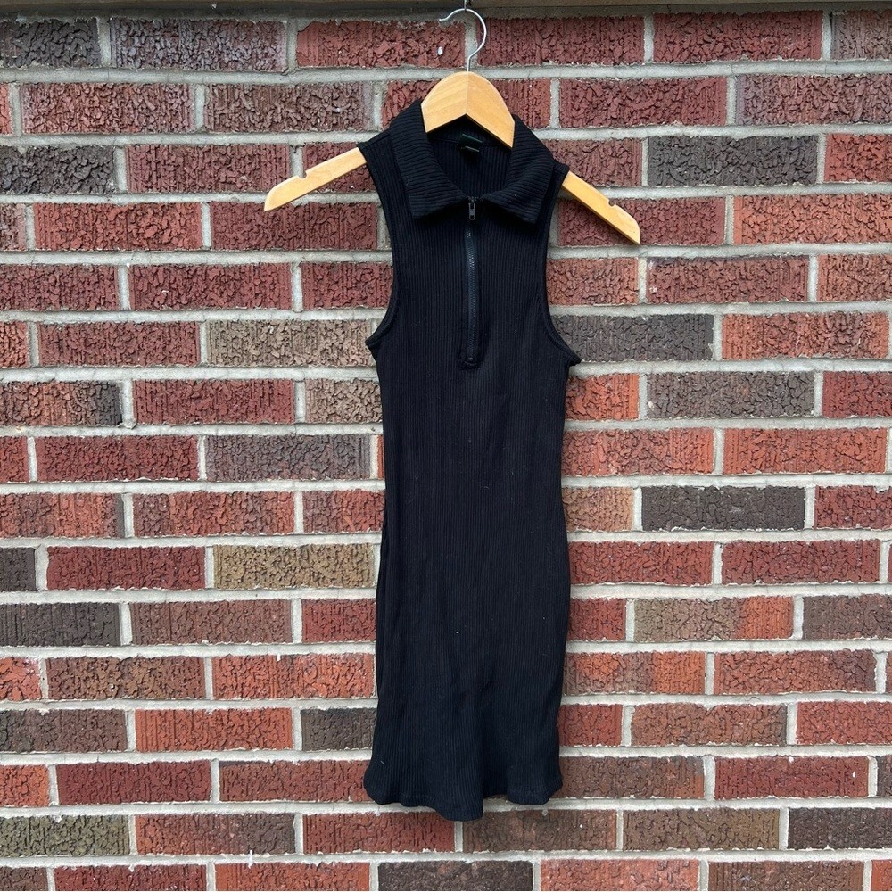 Wild Fable Black Ribbed 1/4 Zip Up Cut In Collared Bodycon Dress | eBay