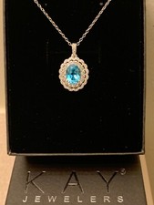 *BRILLIANT* KAY Jewelers Sterling Silver Blue Topaz & White Sapphire Necklace