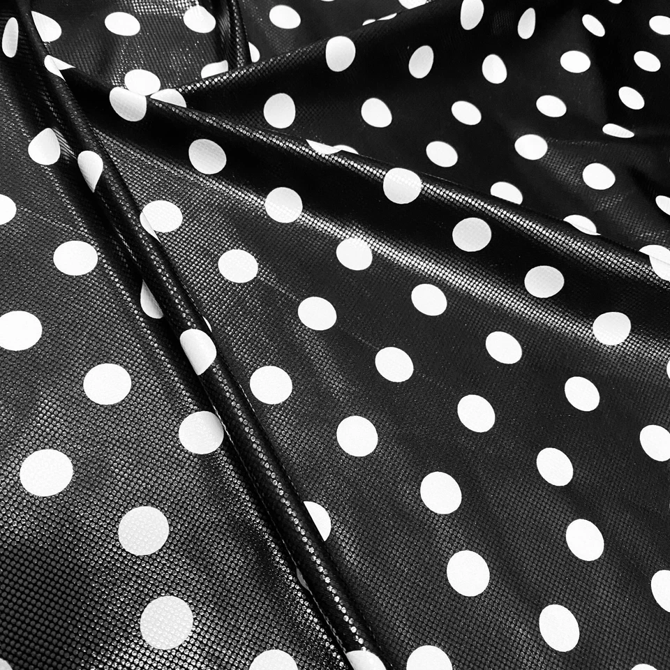 4 Way Stretch Fabric Spandex Black and White Polka Dot Metallic by Yard - Image 3 of 4