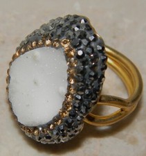 WINTER DRUZY 925 Sterling Silver plated w. gold Ring size ADJUSTABLE