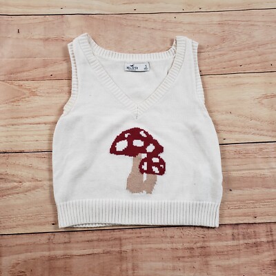 Hollister Shirt Womens Small White Tank Top Sleeveless Knit Mushroom Ladies *