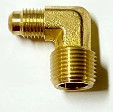 EFP CLR PHA38M90-1/4 Male Flare x 3/8 Male NPT Elbow - Brass Gas Hose Adapter