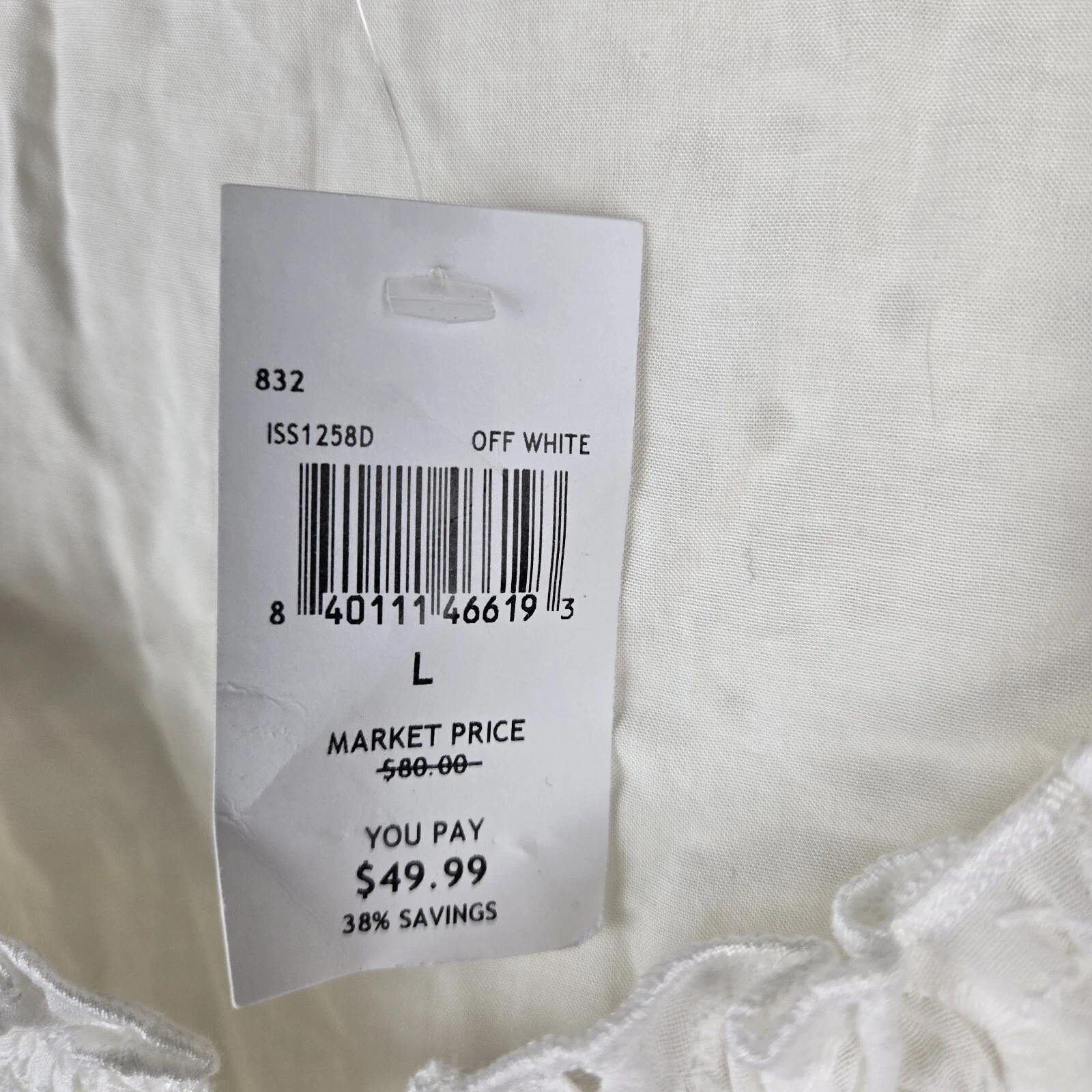 OFF WHITE Abito babydoll Jacquie The Label L bianco sporco occhielli a strati manica corta boho