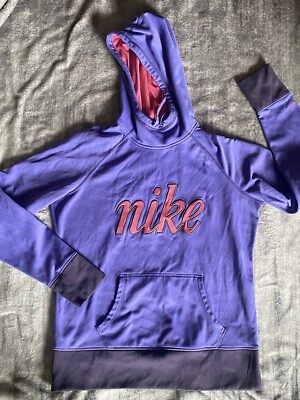 Nike Womens Therma-Fit Pullover Hoodie Size Large Purple Embroidered Spellout