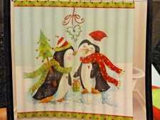 new AVANTI Under the Mistletoe PENGUIN Holiday CHRISTMAS FABRIC SHOWER CURTAIN