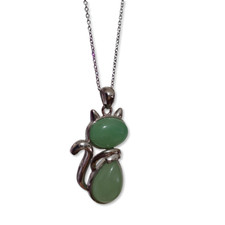 Cat Pendant Jade Crystal Gemstone 24" Chain Necklace New Bohemia Jewellery