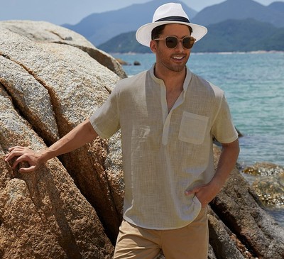 COOFANDY Men's Cotton Linen Henley 
