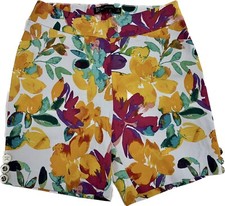 New York and Company Yellow Colourful Shorts Button Detail Stretch Pull On S