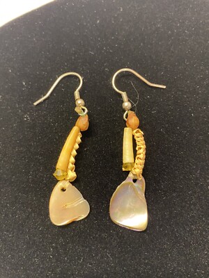 Authentic Native American Indian Made Earrings Snake Grass Abalone ￼ dentalium