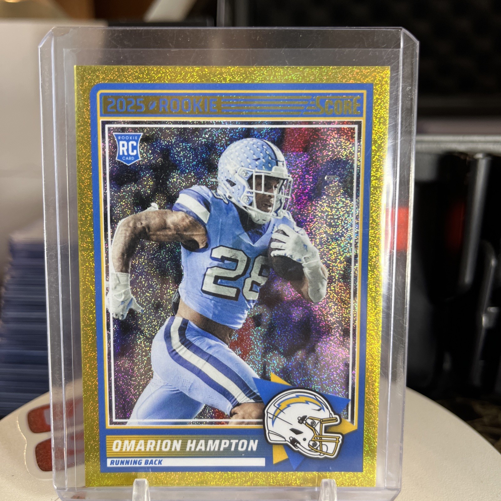 2025 Panini Score #37 Omarion Hampton RC Rookie Dots Gold /499